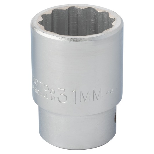 PROTO J5531M 31mm chrome socket, photo angled on white background showing 12-point opening and size marking.