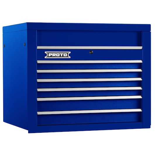 PROTO J553427-6BL blue tool chest with six drawers, photographed at an angled front view.