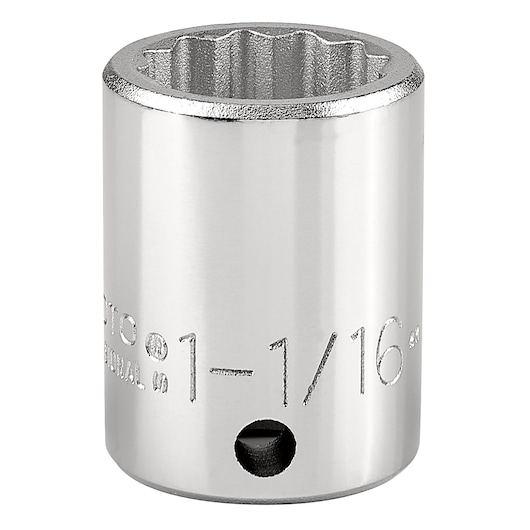 PROTO J5534 socket, 1-1/16 inch, 12-point chrome hand tool, front angle on white background.