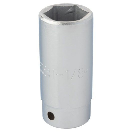 PROTO J5536HL chrome-finished deep socket, 1-1/8 inch size, photographed upright on white background.