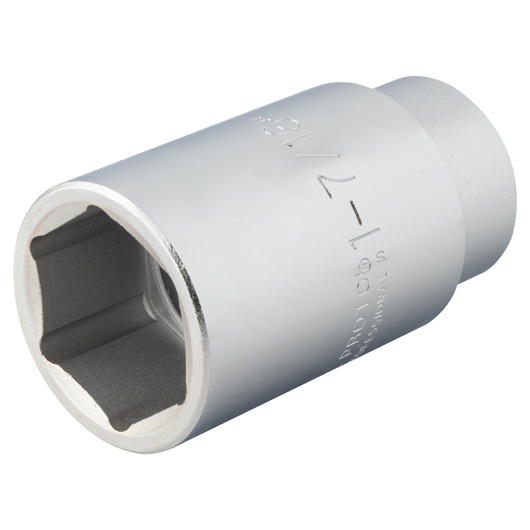 PROTO J5546HL chrome socket, 6-point, close-up angle on white background, shows internal square drive.