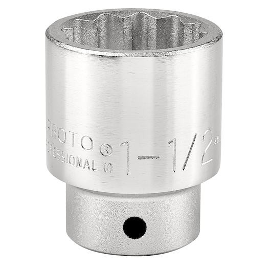 PROTO J5548 chrome finish 1-1/2 inch socket, front angle on white background