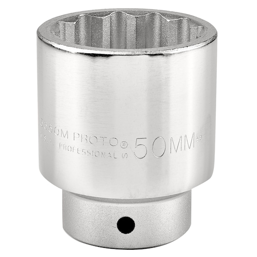 PROTO J5550M 50mm chrome socket, tool category, front angle, photography on white background.