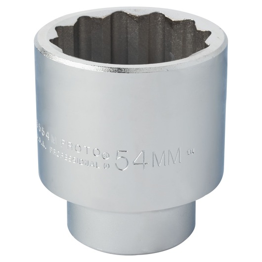 PROTO J5554M 54mm chrome socket with 12-point design, front angle on white background.