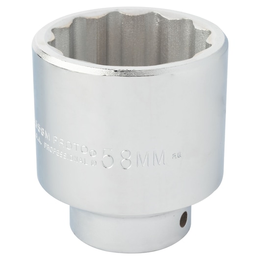PROTO J5558M chrome socket, 58mm, close-up angled view on white background.