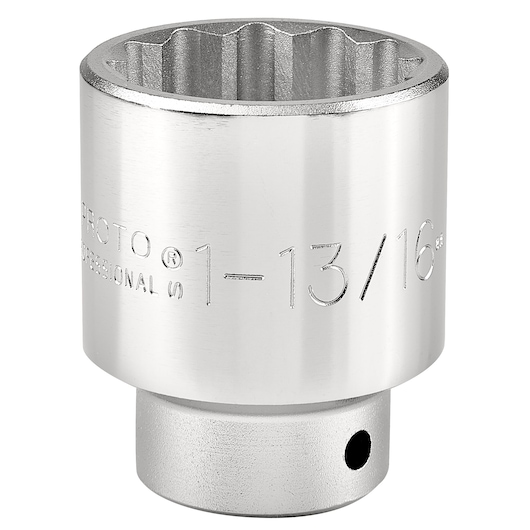 PROTO silver socket tool, SKU J5558, front angle on white background, engraved 1-13/16 size.