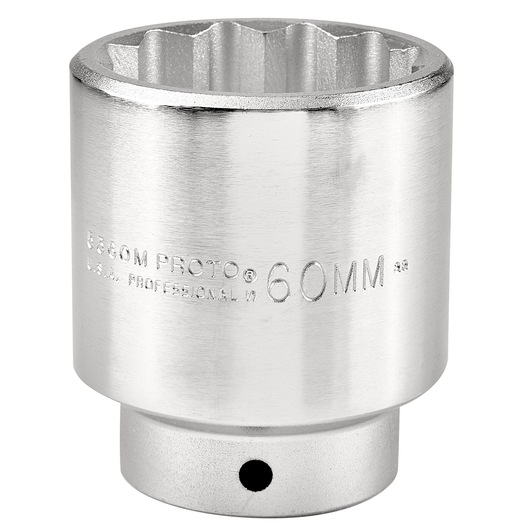 PROTO J5560M chrome socket, 60mm size, large 12-point design, product photography on white background.