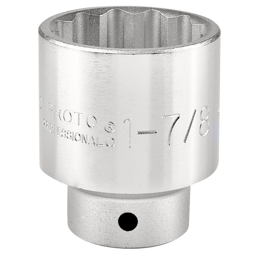 PROTO J5560 chrome socket, 1-7/8 inch, front angle with visible engraved markings, on white background.