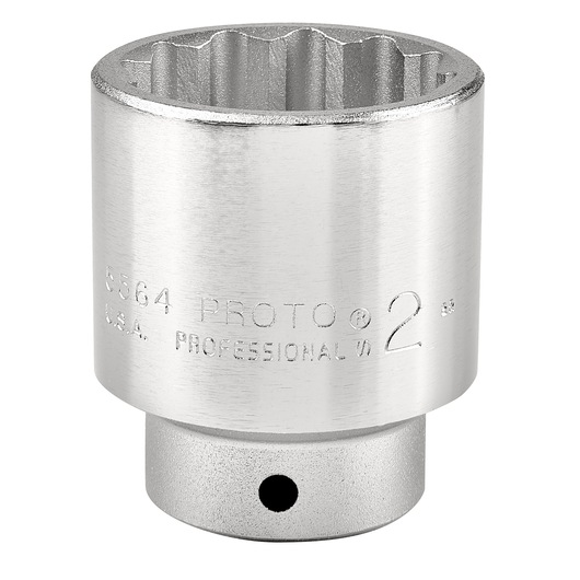 PROTO J5564 silver 2-inch socket, twelve-point, professional tool, front angle on white background