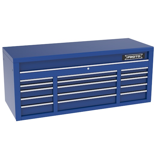 PROTO blue tool chest with multiple drawers, front angle, SKU J556727B-15BL.