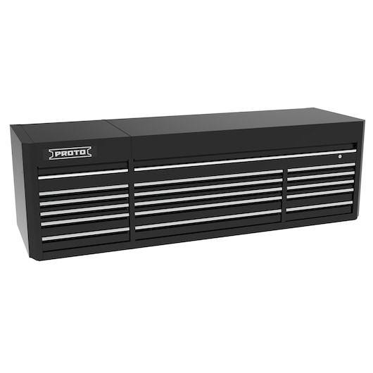 PROTO black wall-mounted tool chest with multiple drawers, front angle, J558827B-15BK.