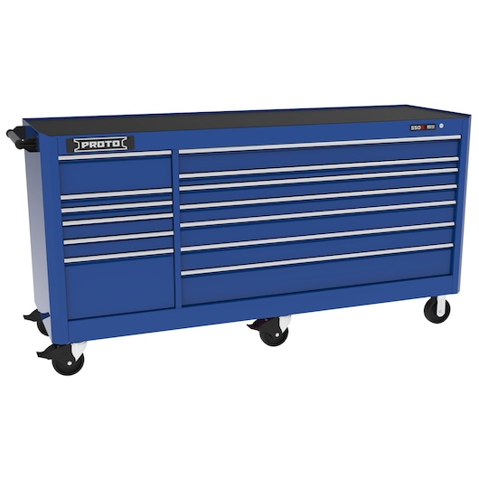 PROTO J558846B-13BL rolling tool chest, blue steel with multiple drawers, front angle on white background.