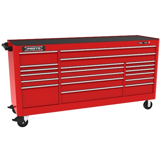 PROTO J558846B-19RD red rolling tool chest with multiple drawers, photographed from front angle on white background.