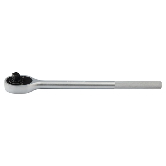 PROTO J5649 silver long-handle ratchet with knurled grip, side view on white background.