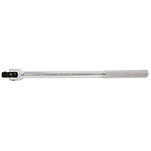 PROTO J5668 professional breaker bar, silver metal, knurled handle, side angle on white background.