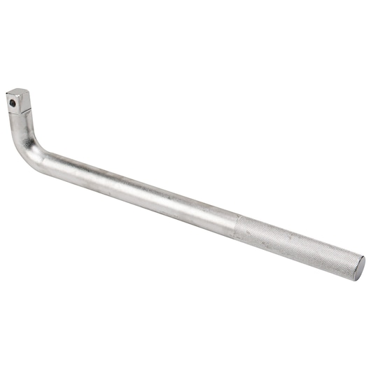 PROTO J5686 breaker bar, silver metal with knurled handle, L-shaped, product photo on white background.