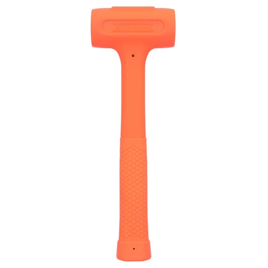 PROTO J57-531A orange dead blow hammer, front angle, textured handle, white background.