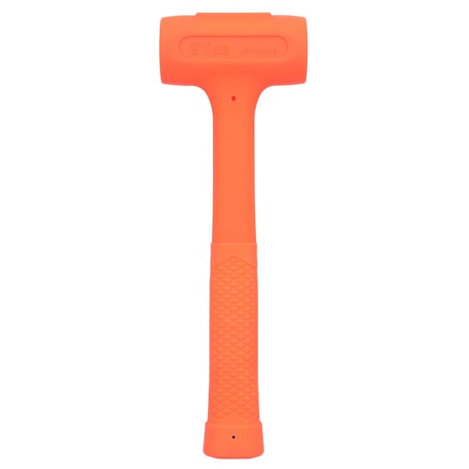 PROTO J57-531A orange dead blow hammer, textured handle, front angle, tool photography.