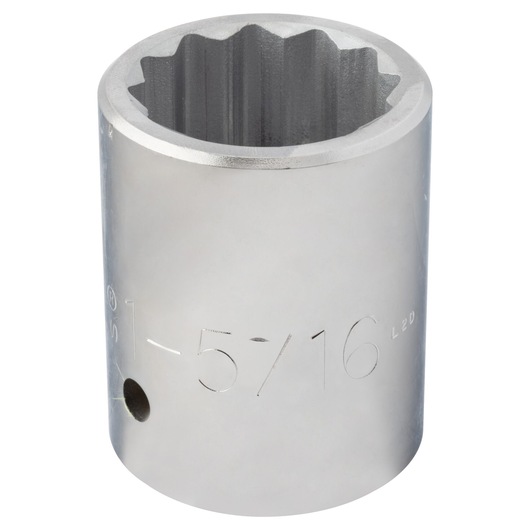 PROTO J5742 chrome 12-point socket, engraved 1-5/16 size, photography of socket on white background, angled view.