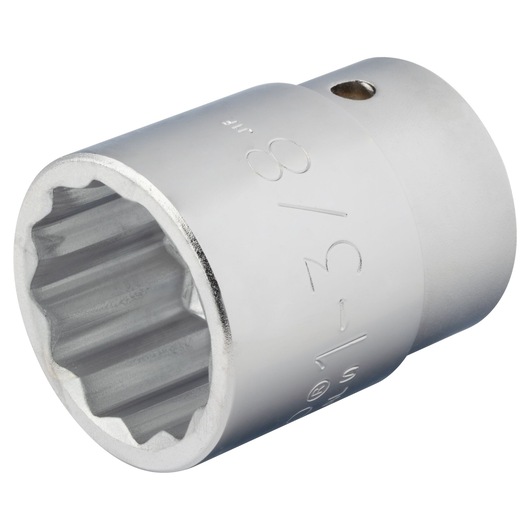 PROTO J5744 chrome twelve-point socket, close-up angle on white background.