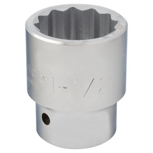 PROTO J5748 chrome socket, 1-1/2 inch, 12-point, cylindrical view on white background.