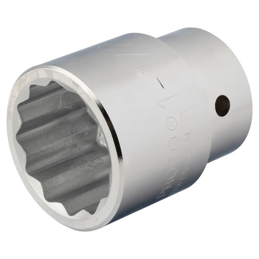 Photo of PROTO J5748 chrome socket, 12-point design, side angle on white background.