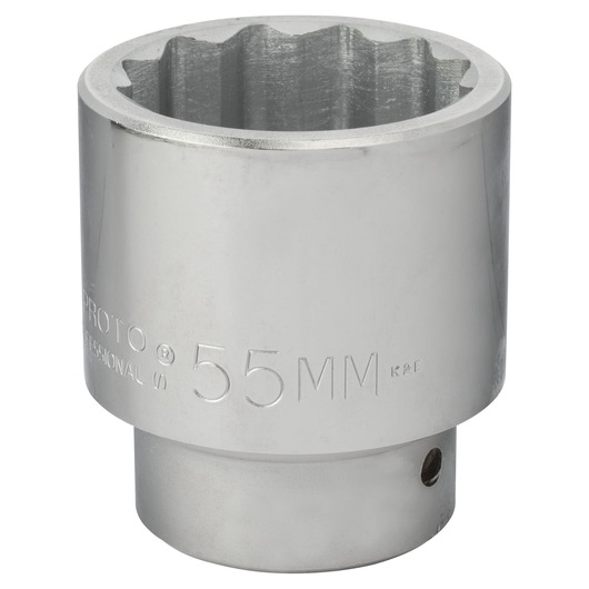 PROTO J5755MT chrome 55mm socket, close-up angled on white background.