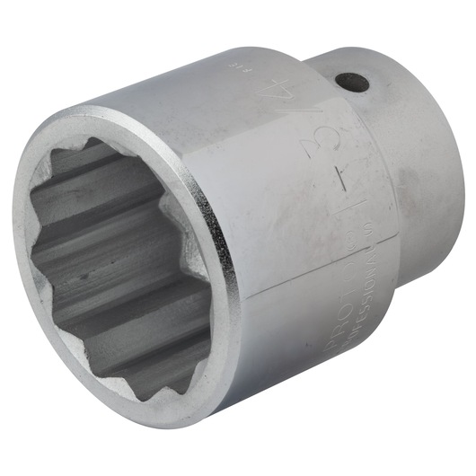 PROTO J5756 chrome finish 12-point socket, close-up angle on white background.