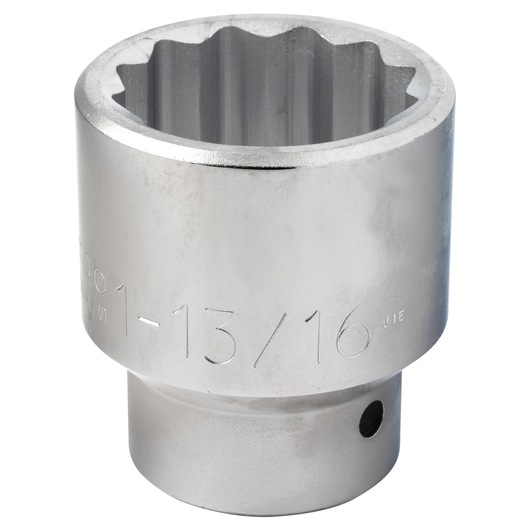 PROTO J5758 chrome socket, 12-point, 1-13/16 inch size, side angle on white background.