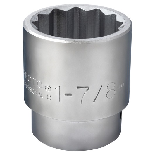 PROTO J5760 chrome finish 12-point socket, large size, shown at angle on white background.