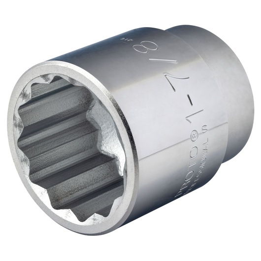 PROTO J5760 chrome hand socket, 12-point, side angle on white background.