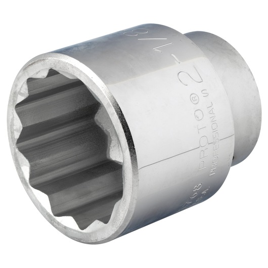 Photo of a PROTO J5768 chrome socket, 12-point, close-up angle on white background, tool accessory.