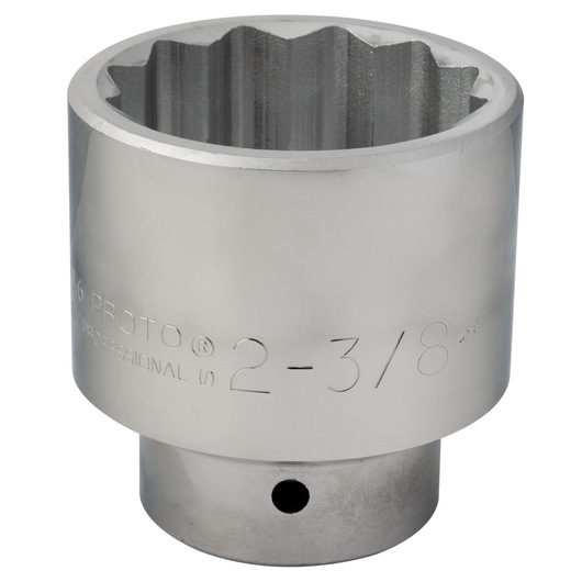 PROTO J5776 chrome socket, 2-3/8 inch size, 12-point, close-up angled on white background.