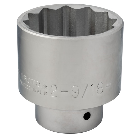 PROTO J5782 large chrome socket, 12-point, engraved size 2-9/16 inch, studio angle on white background.