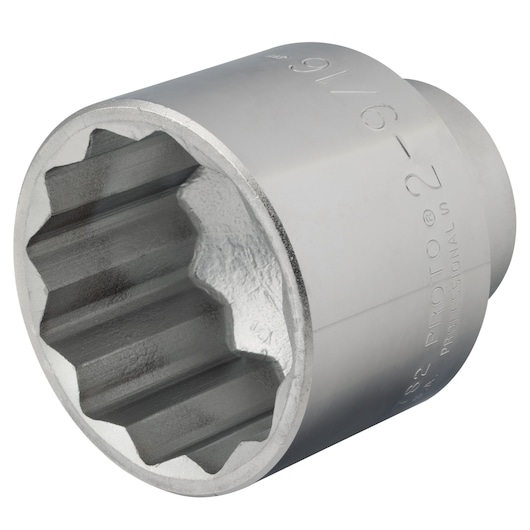 PROTO J5782 chrome 12-point socket, side angle on white background, engraved size and logo visible.
