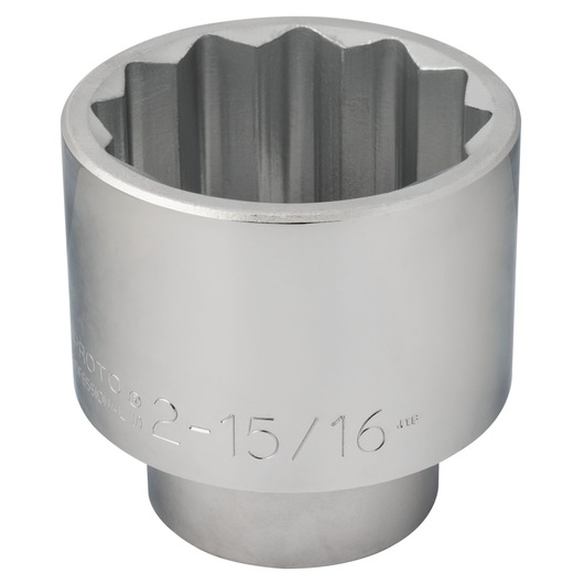 PROTO J5794 chrome 12-point socket, 2-15/16 inch size, close-up angle on white background.