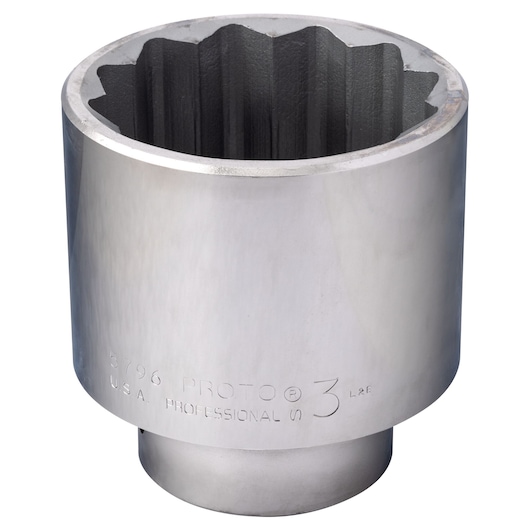 PROTO J5796 large chrome socket, 12-point design, side angle on white background.