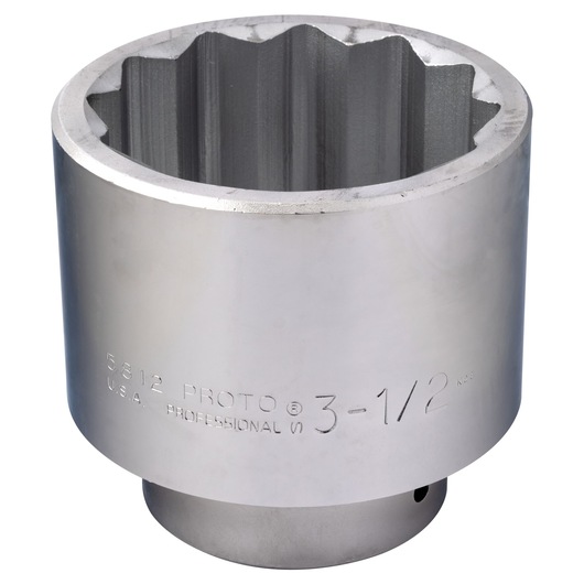 PROTO J5812 chrome finish large socket with 12-point opening, product photography on white background.