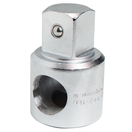 PROTO J5885 socket adapter, silver metal, side angle on white background.