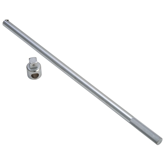 PROTO J5886 breaker bar and adapter, silver finish, tool category, flat angle on white background.
