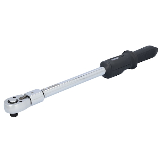 PROTO J60016D torque wrench with black handle, chrome finish, side angle, on white background.