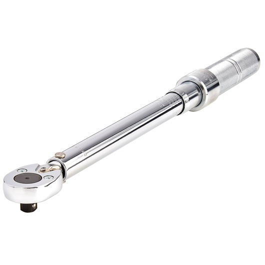 Photo of PROTO J6006NMC torque wrench, chrome finish, knurled handle, side angle on white background.