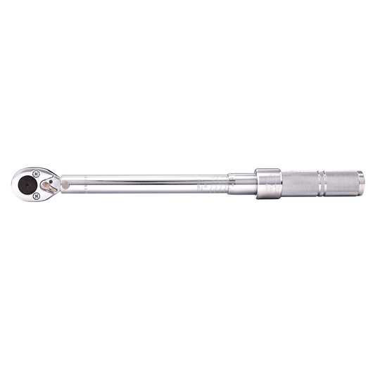 PROTO J6006NMC torque wrench with knurled handle, silver finish, side angle on white background.