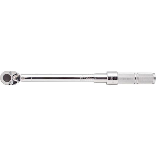 PROTO J6008C chrome torque wrench, knurled handle, straight side angle on white background.