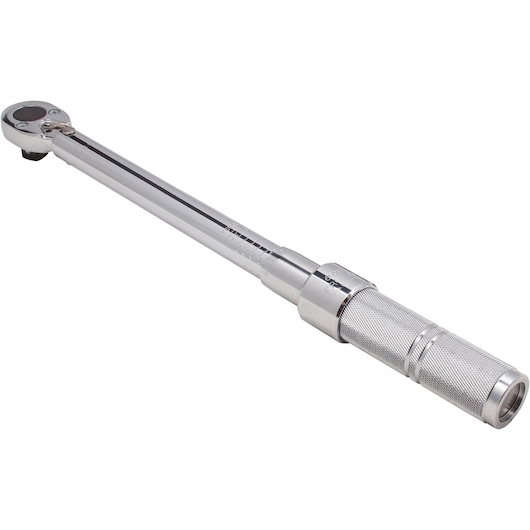 PROTO J6008C torque wrench, chrome finish, knurled handle, photographed at an angle on white background.