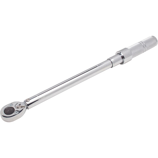 PROTO J6012C torque wrench with knurled handle, chrome finish, side angle on white background.