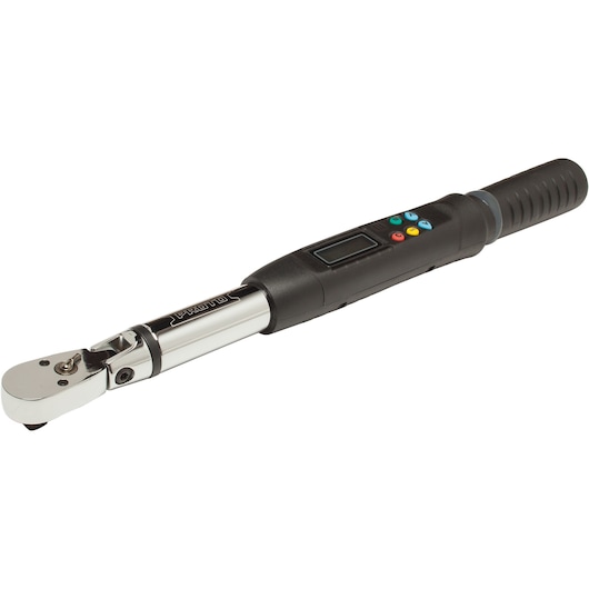 PROTO J6012EFX digital torque wrench with LCD display and multi-color buttons, side view on white background.