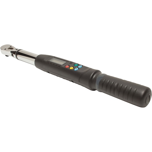 PROTO J6012EFX digital torque wrench with black handle and colored control buttons, angled on white background.