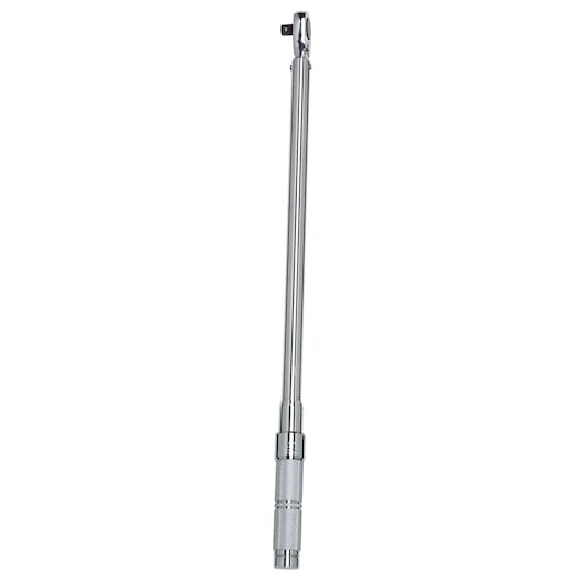 PROTO J6014C chrome torque wrench, long handle, knurled grip, side angle, white background.