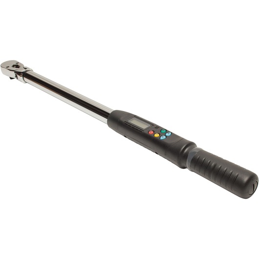 PROTO J6014EFX digital torque wrench with black handle and control buttons, side angle on white background.